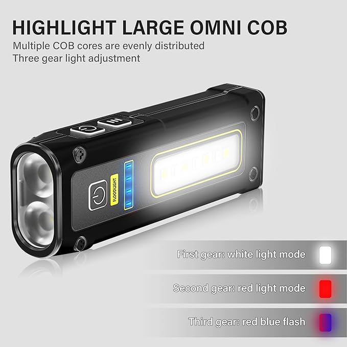 Portable Rechargeable LED Work Light, Mini Magnetic Flashlights for Mechanics with COB Sidelight, Small Multi-Use Waterproof Super Bright Car Repair Emergency Trouble Light