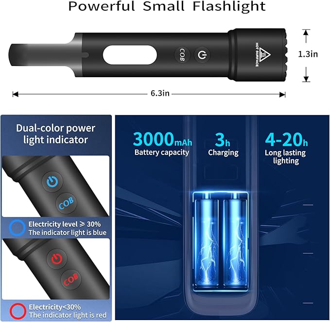Rechargeable Flashlight, LED Flashlights High Lumens, 10 Modes with COB Sidelight, Zoomable Small Tactical Waterproof Flash Light for Emergency Home Camping, Gifts for Men Women Adults