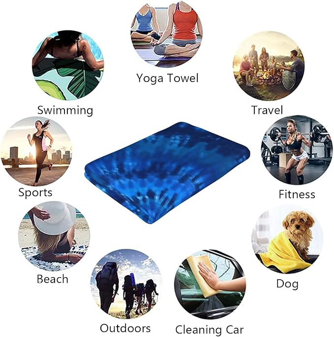 Microfiber Beach Towel Blue Tie Dye Oversized Large Sand Free & Quick Dry Lightweight Towel for Adults Womens Mens Travel Camping Gym Pool Swim