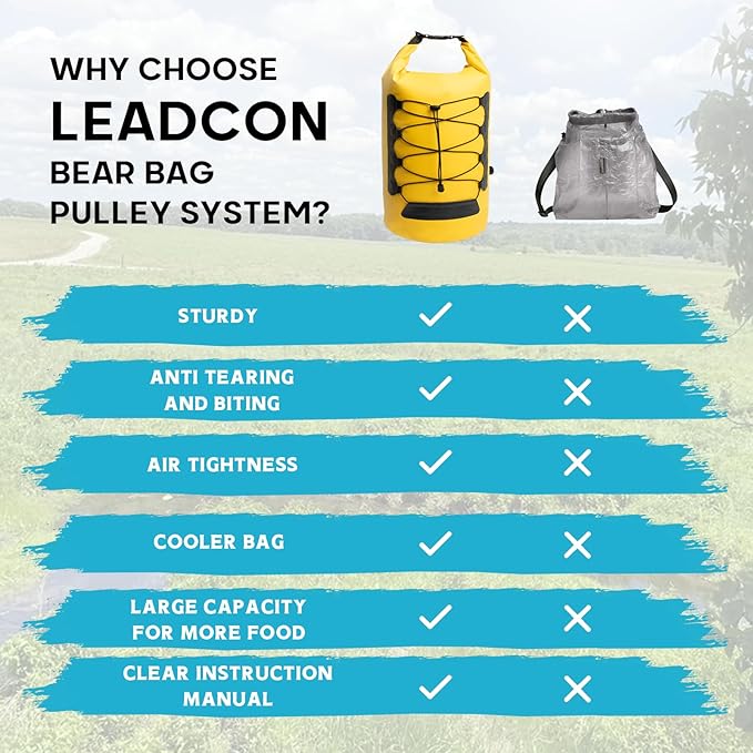 20L Bear Food Bag Hanging System, IPX 6 Grade Waterproof Leakproof Bear Bag Kit for Camping Hiking, Pulley System with Survival Ropes, Clips, Rock Pouch