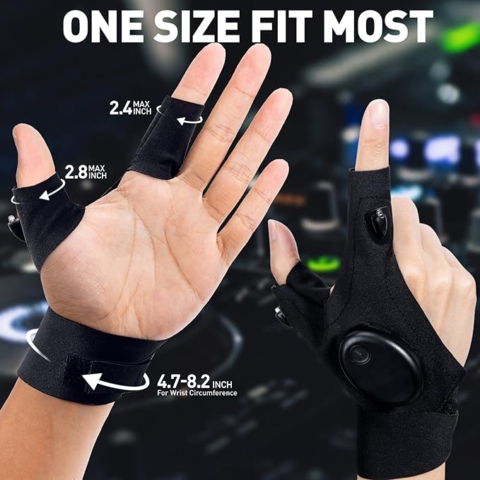 ThxToms Rechargeable LED Flashlight Gloves, Gifts for Men, Father's Day, Christmas, Birthday Gifts for Dad Boyfriend Husband Men Him, Cool Gadgets Tools for Repairing Fishing Camping, Black,Upgrade