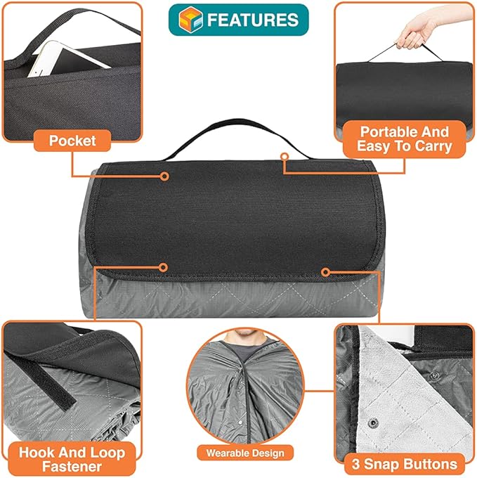SUN CUBE Large Waterproof Camping Blanket, Fleece Quilted Stadium Blanket for Cold Weather, Windproof Foldable Outdoor Blanket Mat for Picnic, Beach, Pets, Car, 60x80in