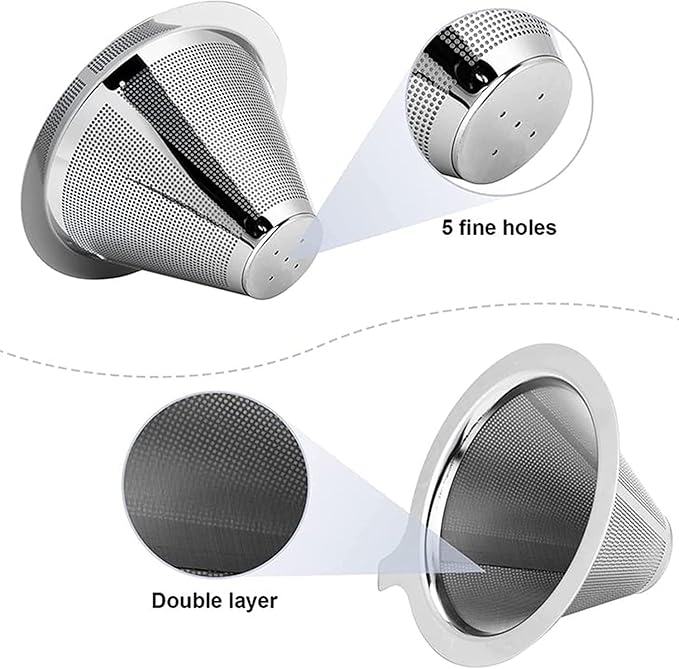 Pour Over Coffee Maker,Coffee Filter,Slow Drip Paperless Stainless Steel Cone Coffee Dripper(1-2 Cup)
