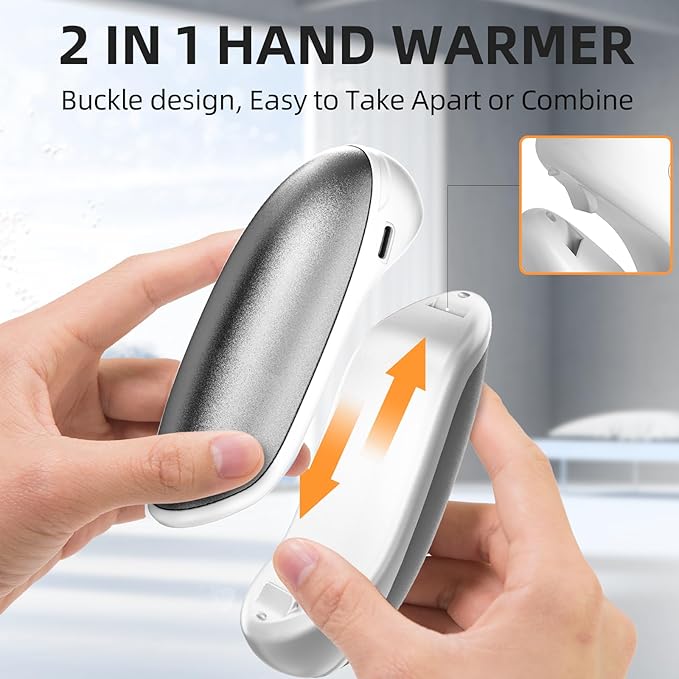Hand Warmers Rechargeable, 2 Pack Electric Hand Warmer, 7200mAh Portable Reusable Hand Warmer, Pocket Size, 3S Fast Warming up for Heat Therapy, Prevent Chilblain, Outdoor Activity Hiking, Camping