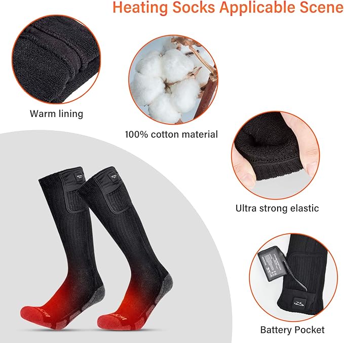 SNOW DEER Heated Socks,Upgraded 7.4V Rechargeable Battery Electric Socks for Men Women,Winter Cold Weather Warm Socks for Huting Fishing Camping Hiking Skiing Foot Warmer