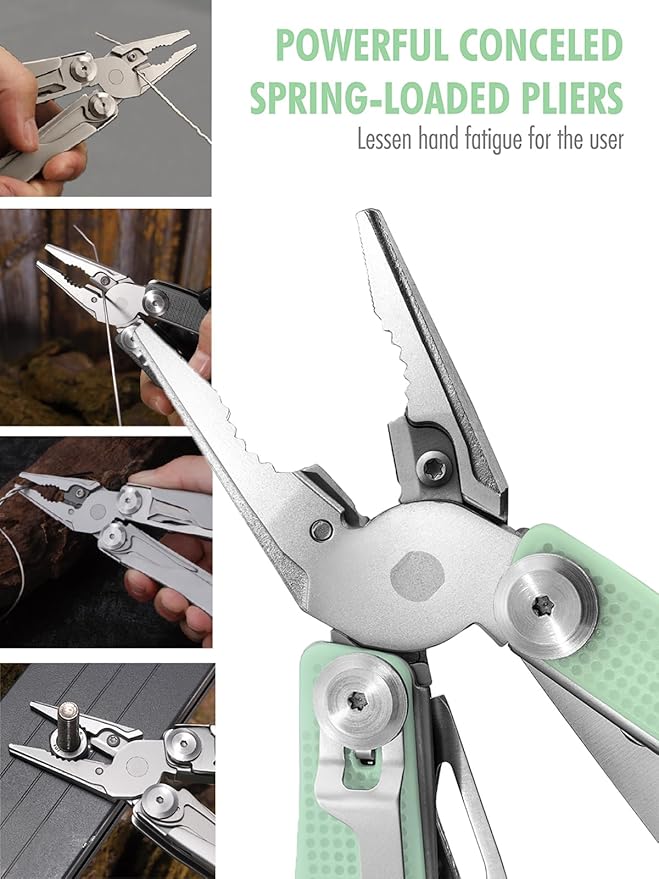 FantastiCAR 14 in 1 Multitool Pliers, Versatile Pocket Knife with Scissors, Knife Blade, Screwdriver, Bottle Opener, and Ideal for House or Camping Essentials, Holiday Gift Packaged (Mint Green)