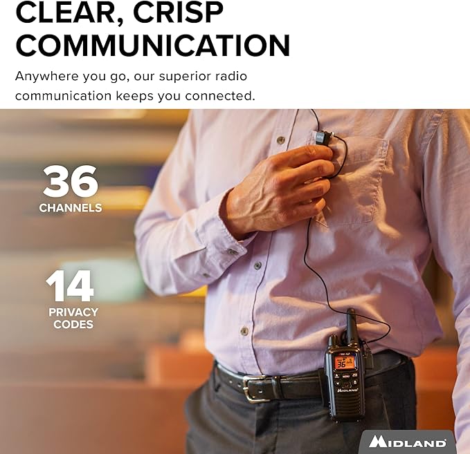 Midland LXT600BB FRS Walkie Talkie Set - Long Range Two-Way Radio with NOAA Weather Alert Technology, 36 Channels, and Silent Operation (Black, 2 Radio Set)