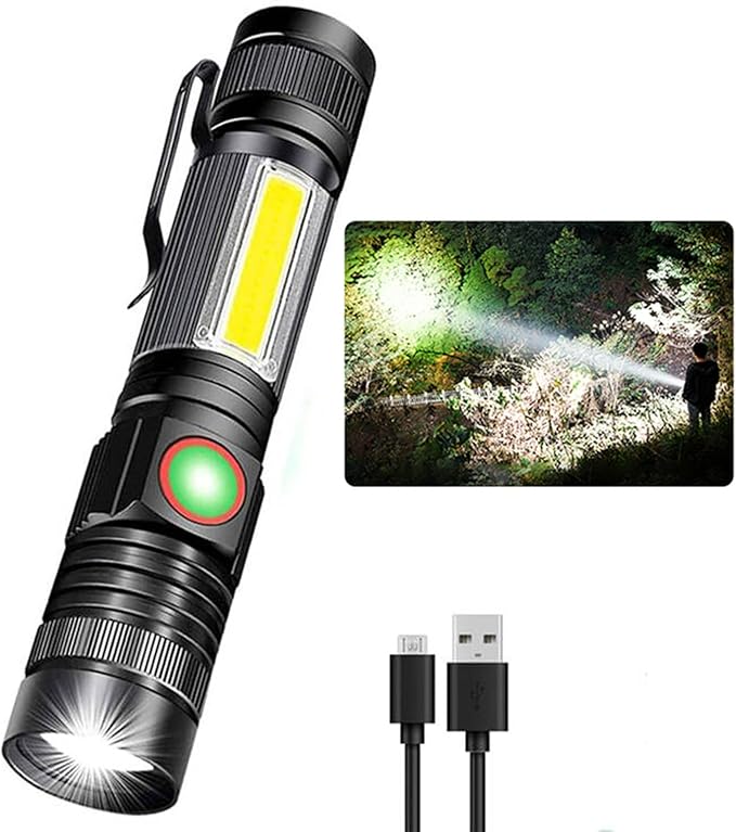 Rechargeable Tactical Flashlight, Magnetic LED Flashlight with COB Work Light, Super Bright 2000 Lumens Flash Light 4 Modes Waterproof Zoomable Flashlight for Camping Emergency