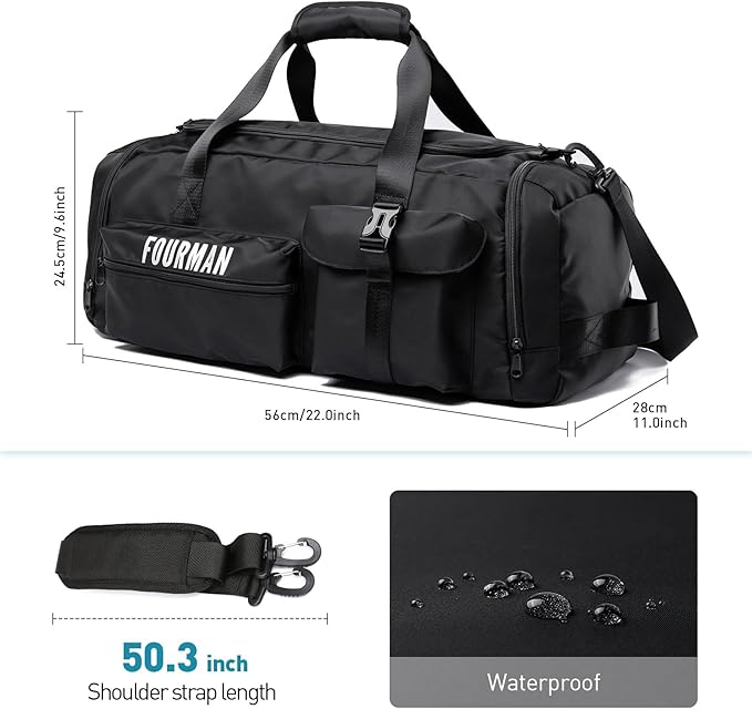 Duffle Backpack Bag with Shoe Compartment, 3 in 1 Weekend Duffel Gym Backpack for Men Waterproof Lightweight Sports Bags for Travel (Black)