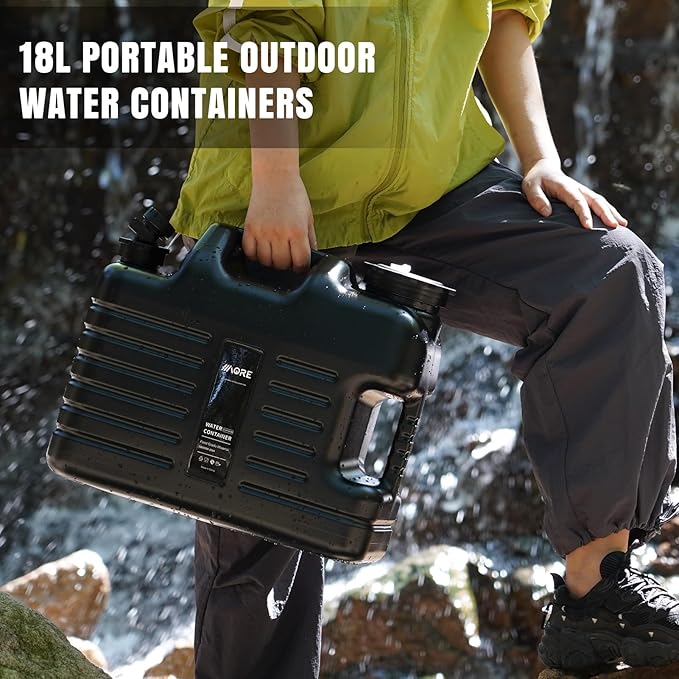 Camping Water Jug, Camping Water Container,4.76 Gallon BPA Free Water Storage with Spigot, Large Water Tank,Portable Emergency Water Storage for Camping,Car, Hiking, Hurricane Supplies.Black