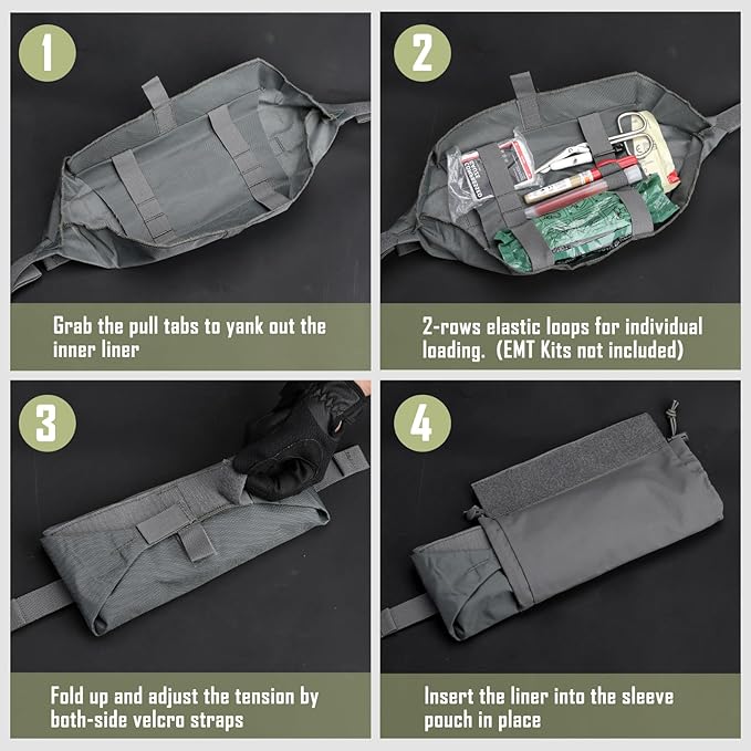 WYNEX Tactical First Aid Drop Dump Pouch, Medical Trauma Roll Up Drop Pouch EMT IFAK Sub Abdominal Carrying Bag with Hook-N-Loop for Chest Rig Vest