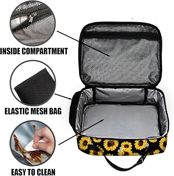Sunflower Lunch Bag Reusable Insulated Lunch Box Keep Food Cooler Thermal Lunch Tote bags for Women Men