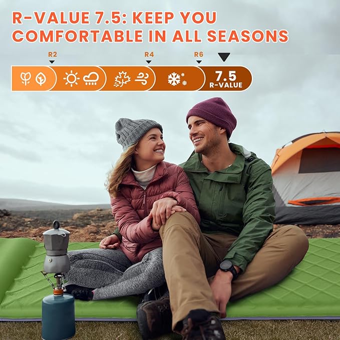 3.2" Ultra Thick Self Inflating Sleeping Pad, Fast Inflating Camping Mattress with Memory Foam, Camping Mat with Pillow & Pump Sack, 4 Season Insulated Sleeping Pad for Camping, Tent