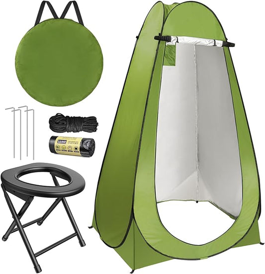 Portable Toilet Kit for Adults, Foldable Portable Camping Toilet with Pop up Privacy Tent, 300LBS Washable Instant Portable Toilet Set, Outdoor Camping Shower Tents Changing Room