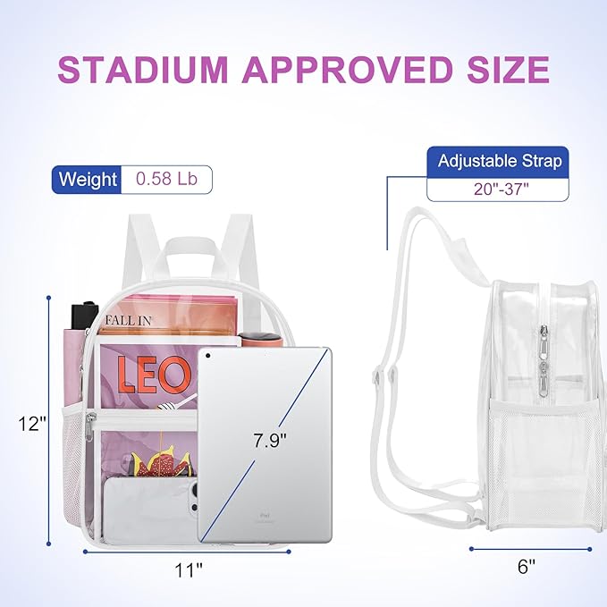 Oraben Clear Backpack for Stadium Events Stadium Backpack Waterproof 12x6x12 Clear Bag for Adult Concert Sport Work