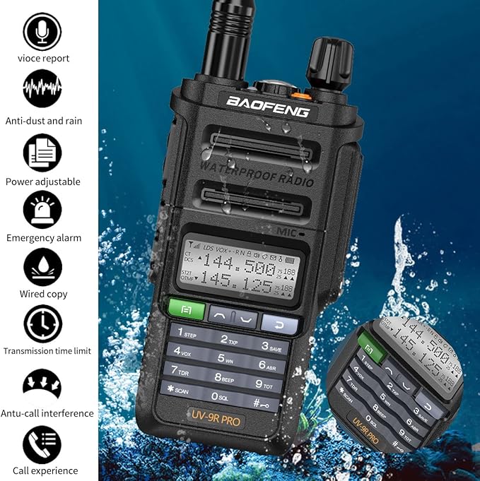 BAOFENG UV-9R Pro 8W Ham Radio Handheld Dual Band Two-Way Radio Tri- Power Waterproof Transceiver Long Range Walkie Talkie Rechargeable with Type-C Charger Cable