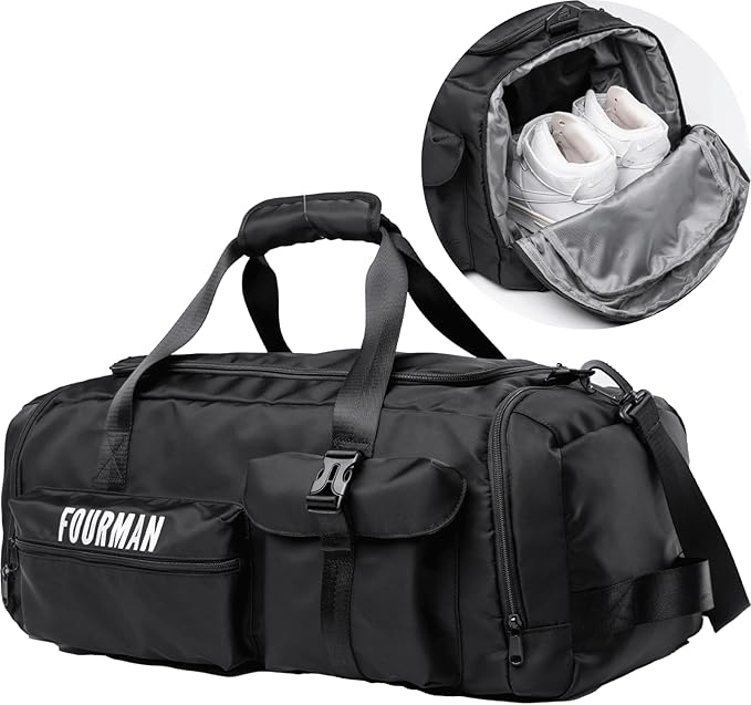 Duffle Backpack Bag with Shoe Compartment, 3 in 1 Weekend Duffel Gym Backpack for Men Waterproof Lightweight Sports Bags for Travel (Black)