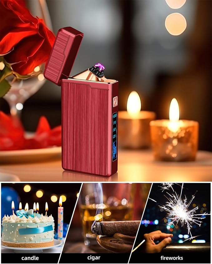 2 Pack Electric Lighter,USB Rechargeable Lighter, Plasma Dual Arc Lighter, Windproof Flameless Lighter, Pocket Metal Lighter with LED Battery Indication for Indoor Outdoor (Black&Red)