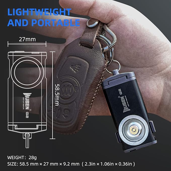WUBEN G2 EDC Flashlight Rechargeable, Super Bright 500 Lumens Keychain Flashlight, 5 Modes LED Pocket Flashlight Compact, Small Mini Magnetic Work Light with Clip for Camping, Everyday Use (Black)