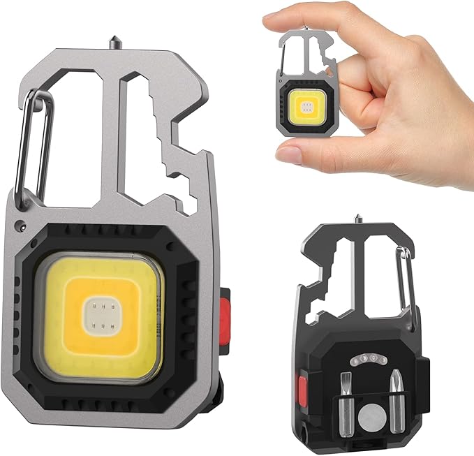 COB Keychain Flashlight 4 Pack - 7 Modes 800 Lumens Multifunctional Portable Mini LED Flashlights Work Light Keychain Emergency Light with Magnetic Base Bottle Opener for Fishing, Camping & Walking