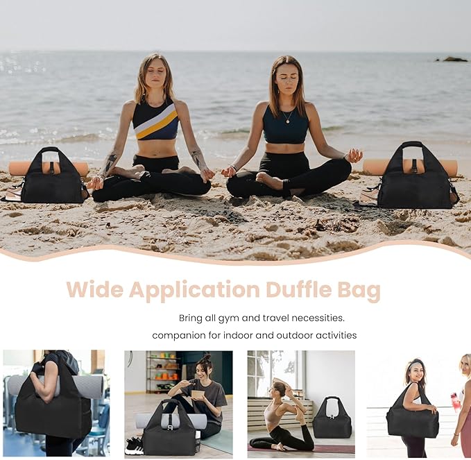 Yoga Bag for Women – 17 Inch Waterproof 210D Polyester, Detachable Strap, Insulated Tumbler Pocket, Double Zipper, Ventilated Gym Tote