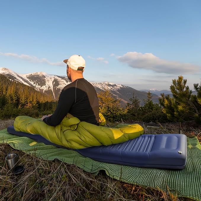 INVOKER 5.12" Camping Sleeping Pad, Ultralight Inflatable Camping mat with Built-in Foot Pump, for Camping, Backpacking, Hiking, Car Travel, Beach, Blue