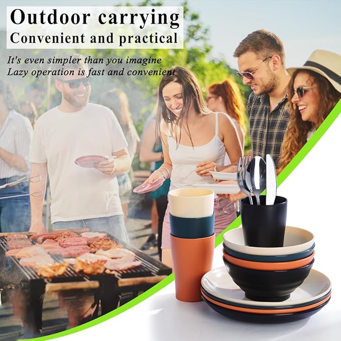 Kyraton Camping Utensils, Camping Mess Kit for Travel, Camping, Picnic, Outdoor, Camping Gear Include Knife, Spoon, Fork Silverware Set, Cup, Bowl, Plate, Camping Essentials for 1