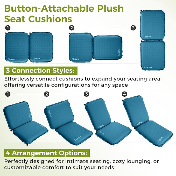 ATEPA Inflatable Stadium Seat Cushion, Self-Inflating Memory Foam Stadium Seats Camping Accessories Chair Pad for Outdoor Airplane Travel Bleacher Patio Backpacking