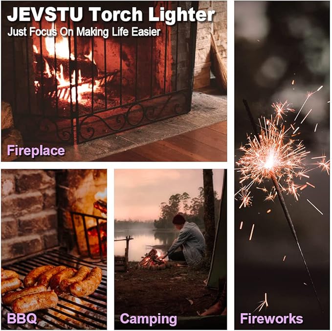 2 Pack Butane Lighter, Torch Lighter with Fuel Level Window, Adjustable Fire Jet Lighter for Fireplace, Windproof Pen Lighter for Candle Kitchen BBQ, Lighter Fluid not Included, Black & Sliver