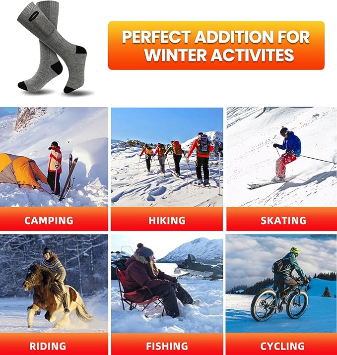 Heated Socks for Men Women, 4500 mAh Electric Rechargeable Heated Socks, Warm Winter Battery Heated Socks Women Outdoor Riding Camping Hiking Motorcycle Heated Ski Sock