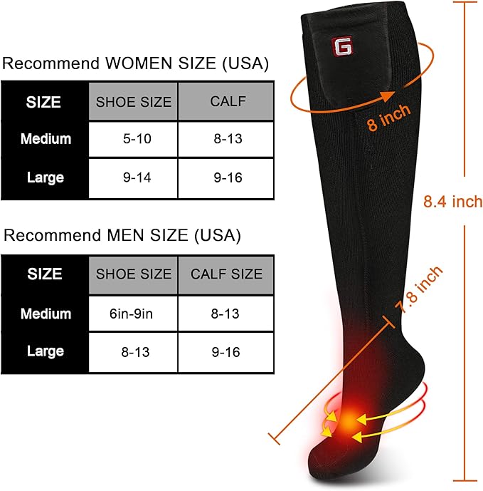 Heated Socks Rechargeable Electric Battery Heating Socks for Men Women with 3 Adjustable Heating Levels for Skiing Riding Hunting