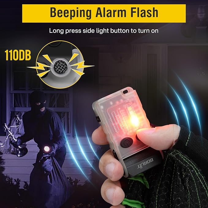 BORUIT V20 Small Powerful Flashlight with 365nm UV, Red Warm Green Blue Light, 1000 Lumen, 110dB Buzzer 180°Swivel - Mini Rechargeable LED Pocket Keychain Flashlights EDC Clip Flash Light White