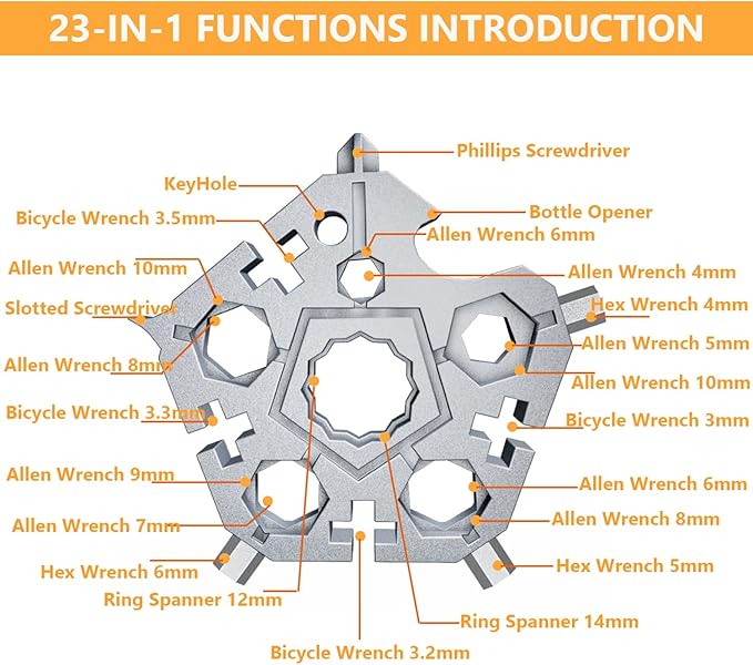 2PCS 23-in-1 Portable Carbon Steel Snowflake Multi Tool with Key Ring,Hand Tool Portable,Bottle Opener,Flat Phillips Screwdriver,Wrench Kit for Adventure Camping Travel Tool (Silver-2pcs)