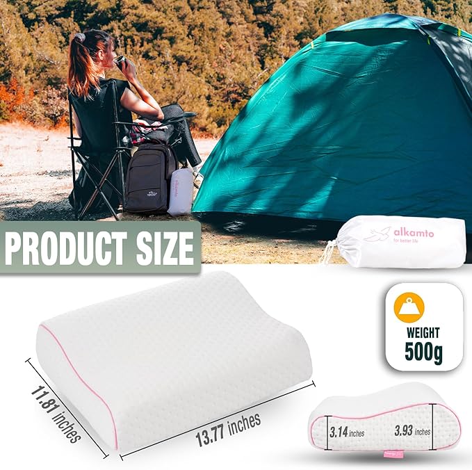 Travel & Camping Comfortable Memory Foam Pillow with Extra Cotton Cover – Easy to Carry Portable Bag