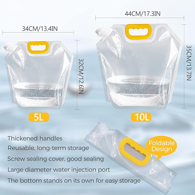 4Pack Collapsible Emergency Outdoor Folding Water Jug Container Bag Freezable, BPA Free Plastic Water Storage Cube for Camping Riding Mountaineer Backpacking, Food Grade