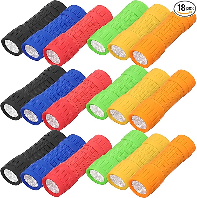 18Pack Mini Flashlights,9-LED Handheld Flashlight,Assorted Colors Mini LED Flashlight,Small Mini Flashlights with 54pcs AAA Batteries & Lanyard,Flashlight Bulk for Night Reading Camping Party Favors