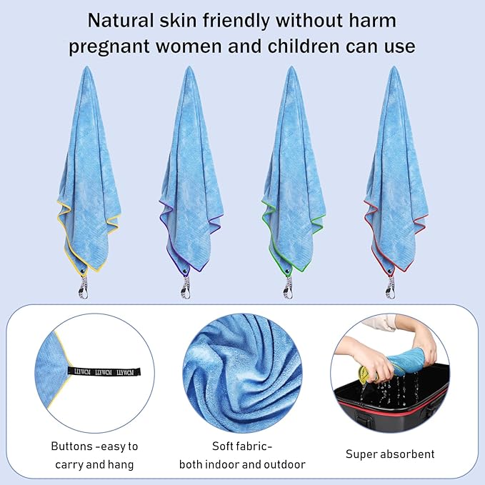 4 Pack Microfiber Camping Towels, Gym Towels Quick Dry Beach Towel with Travel Waterproof Accessory Bag,Super Absorbent Quick Dry Towels for Adults Kids (4, Black)