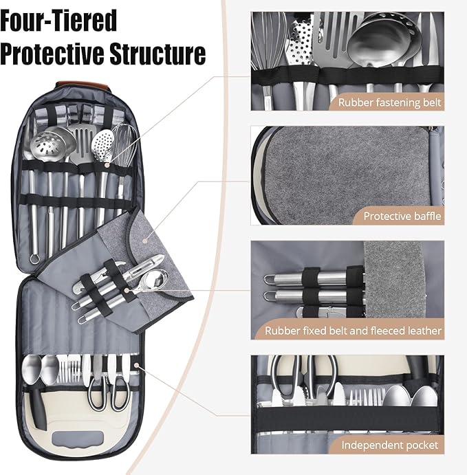 Extremus 27 Pcs Camp Kitchen Cooking Utensil Set Cookware Kit - Travel Organizer Grill Accessories Portable Compact Gear for Backpacking BBQ Camping Travel,Camping Accessories,Earth Digi Camo