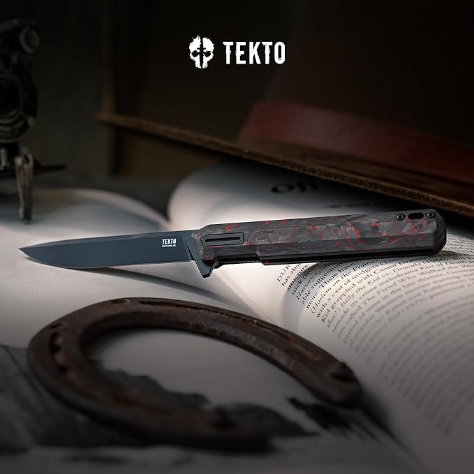 F2 Bravo Folding Pocket Knife - D2 Steel Blade, Ceramic Ball Bearings - EDC - Snap, Swift Flip for Camping, Backpacking - 2.4oz (68g), Forged Ember Handle, Black Titanium Accents