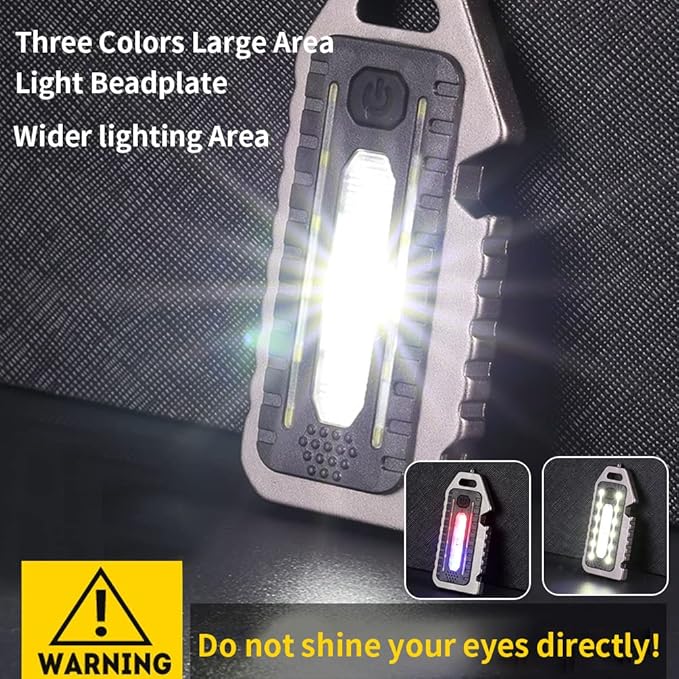 Cob Mini Flashlight Keychain Light, 500 Lumens Bright Rechargeable, Small Multi-Function Work Light, 5 Modes Pocket Light Battery Display Bottle Opener Whistle for Camping