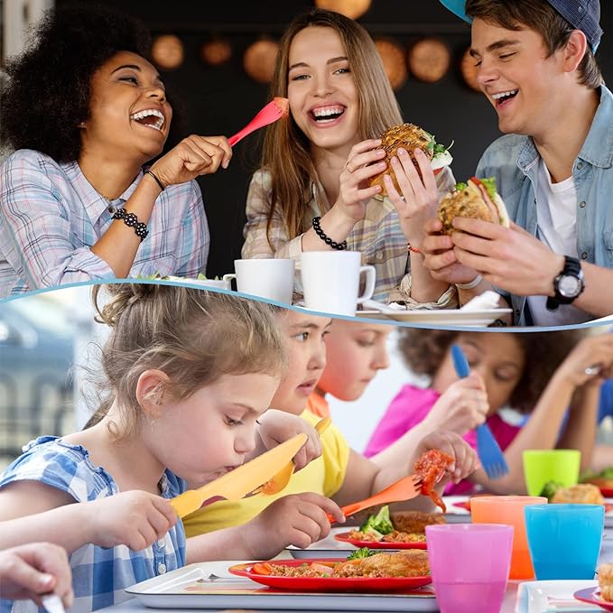 Reusable Travel Utensils Set with Case, 5 Sets Wheat Straw Portable Knife Fork Spoons Tableware, Eco-Friendly BPA Free Plastic Cutlery Travel Picnic Camping Utensils for Kids Adults Daily Use