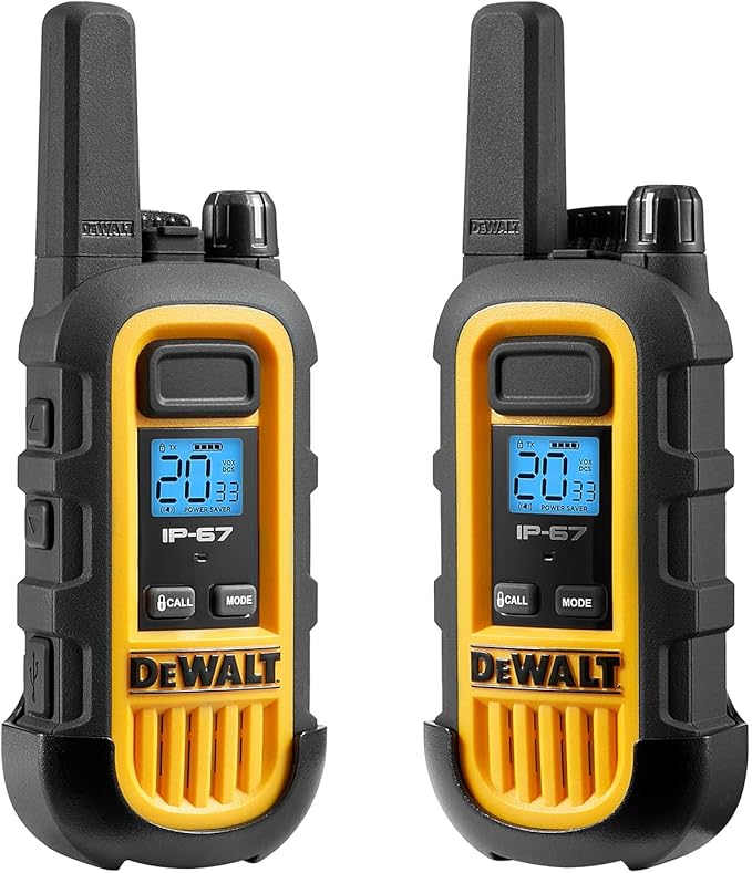 DEWALT DXFRS300 1 Watt Heavy Duty Walkie Talkies with Headsets - Waterproof, Shock Resistant, Long Range & Rechargeable Two-Way Radio with VOX (4 Pack) (2DXFRS300-SV1)