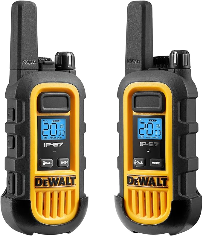 DEWALT DXFRS300 1 Watt Heavy Duty Walkie Talkies - Waterproof, Shock Resistant, Long Range & Rechargeable Two-Way Radio with VOX (48 Pack w/ 8X Gang Chargers) (8DXFRS300-BCH6)