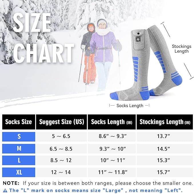 Heated Socks for Men Women 7.4V 22.2WH Battery 2023 Upgraded Heating Socks with APP Remote Control for Hunting Fishing Camping Hiking Outdoor Work(Blue,L)