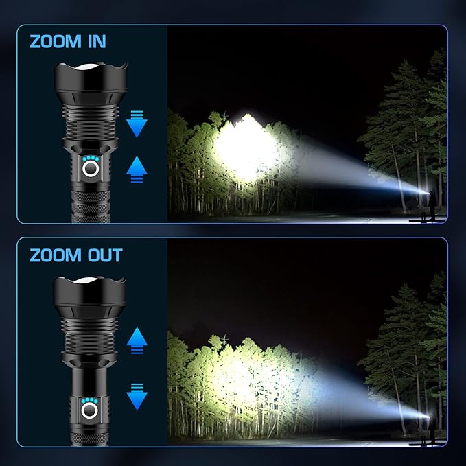 JOSHEN Rechargeable LED Flashlights 900000 High Lumens, Super Bright XHP90.2 Tactical Flashlight with Zoomable,5 Modes, Handheld Powerful Flashlights for Emergencies, Hiking, Camping