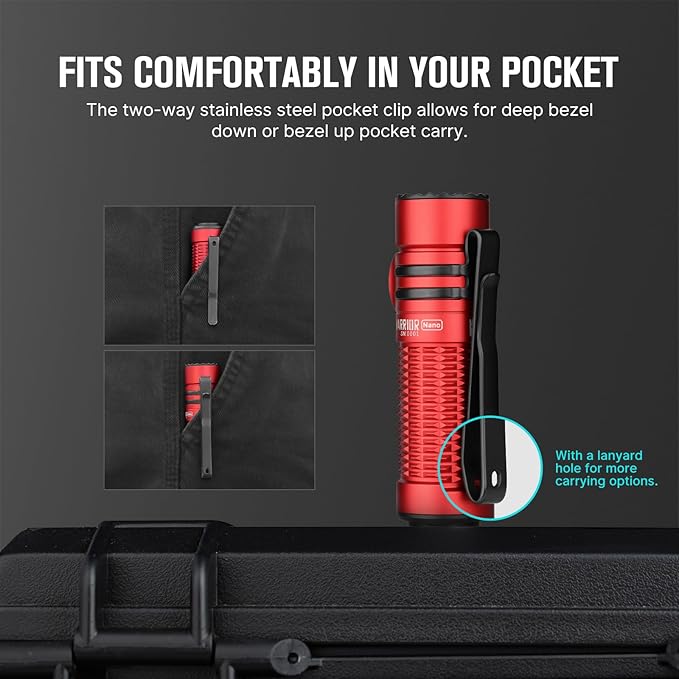 OLIGHT Warrior Nano Tactical Flashlight, 1200 Lumens Rechargeable LED Light with MCC Charger, Dual Switches EDC Flashlight for Emergency, Outdoors and Camping (Red)