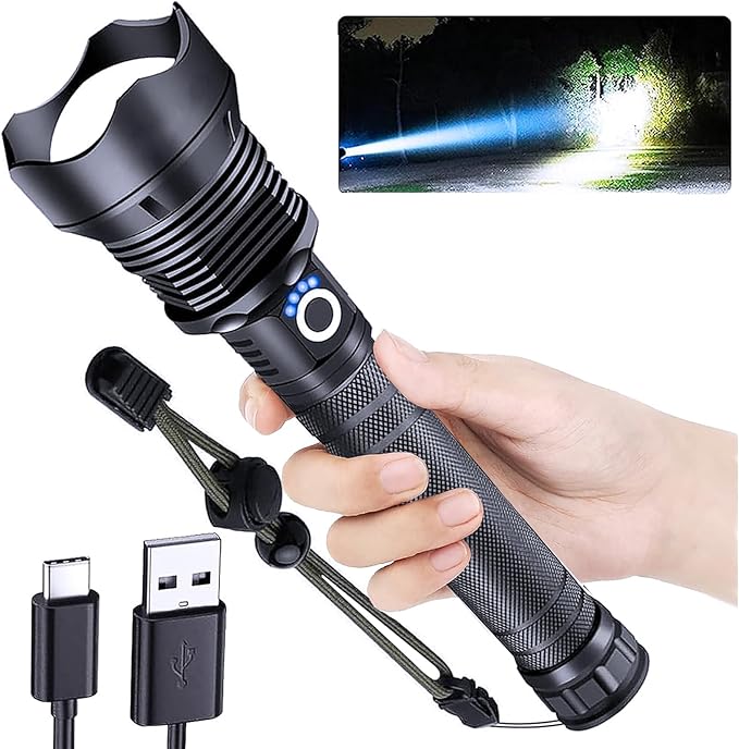 Led Flashlights High Lumens Rechargeable — 990,000 LM Led Flashlight Rechargeable, Super Bright Flashlight Rechargeable Flashlights, Powerful Flashlights for Emergencies Camping Hiking Gift