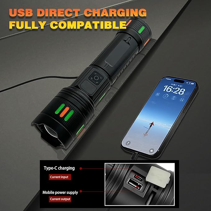 Flashlights Rechargeable High Lumens, Super Bright Flashlight, Adjustable Tactical Flashlight Waterproof Handheld Flash Light LED Flashlight for Emergencies, Camping, Hiking