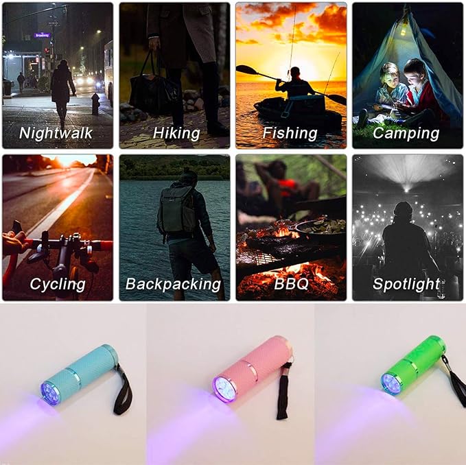 Rocutus LED Flashlight,4 Pack Small Glow Flashlights Mini LED Flashlights Rubber Coated Flashlights with 9 LED Lights,Portable Handy Lights for Camping, Hiking, Indoor,Nail Gel Dryer