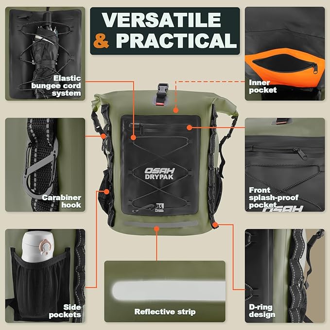 Waterproof Backpack Dry Bag 35L/55L β Heavy Duty Roll-Top Hiking Backpack for Travel, Kayaking, Boating, Camping, Rafting and Fishing